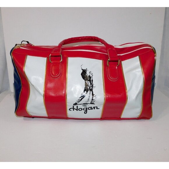 Vintage Ben Hogan Golf Tour Duffle Travel Gym Bag Red White Blue Vinyl - Picture 9 of 13